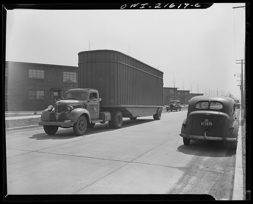 Untitled photo, possibly related to: Detroit, Michigan. Truck used to haul wing sections