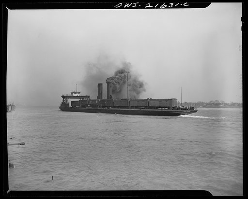 Detroit, Michigan. A freight car ferry on the Detroit River