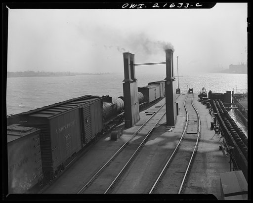 Detroit, Michigan. Cars waiting to be loaded onto a freight car ferry