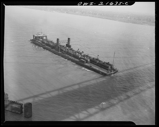 Detroit, Michigan. Train ferry loaded with oil cars