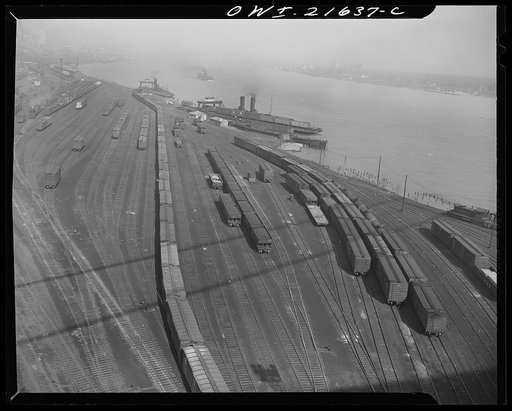 Detroit, Michigan (?). A general view of a train yard in the Detroit area
