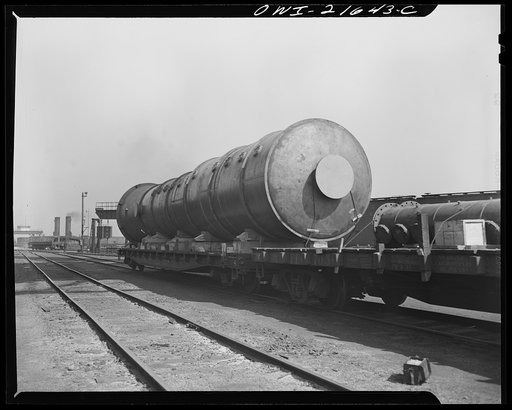 Detroit, Michigan. A section of a boiler on a flat car