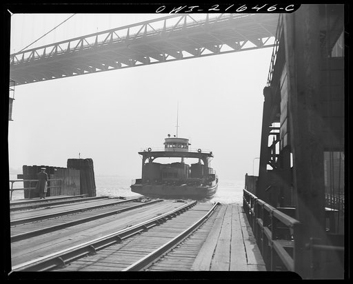 Detroit, Michigan. A train ferry coming into dock