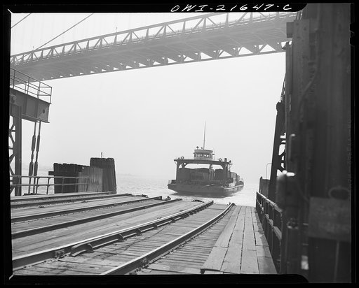 Detroit, Michigan. A train ferry coming into dock
