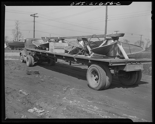 Detroit (vicinity), Michigan. A ship's propeller loaded on a truck