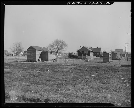 Detroit (vicinity), Michigan. Workers' shacks near Willow Run bomber plant