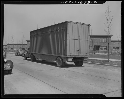 Detroit, Michigan. A truck for transporting wing sections