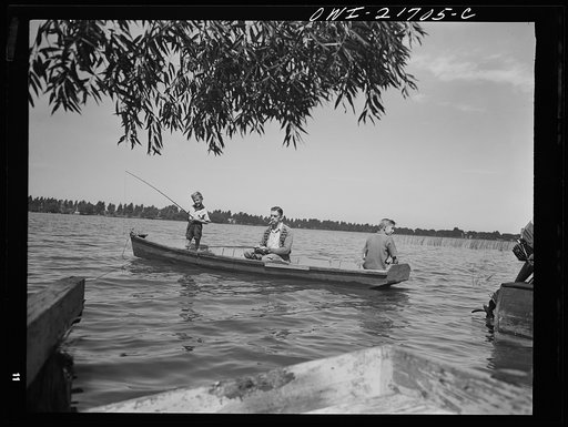 Untitled photo, possibly related to: Rochester, New York. Mr. Babcock and his two sons, Earl and Howard, fishing on Sunday afternoon
