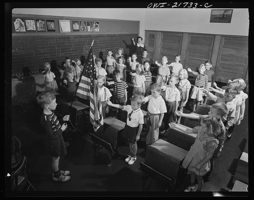 Rochester, New York. Earl Babcock's school day begins with the salute to the flag