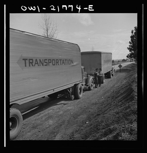 Joe Crow and Jim Bishop, truck drivers, stopped to talk along U.S. Highway 29 in Georgia