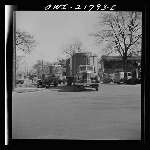 Untitled photo, possibly related to: Montgomery, Alabama. Truck and trailer