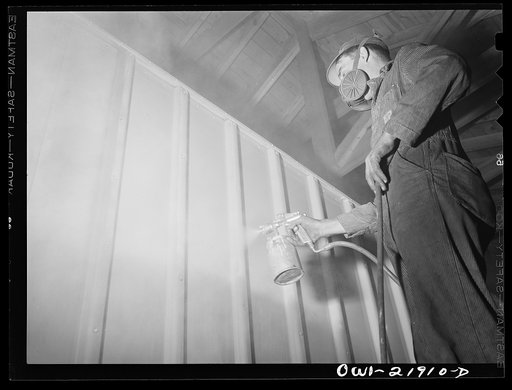 Charlotte, North Carolina. Painting a trailer at the Brown Equipment Company