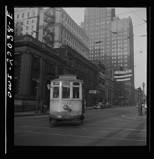 Untitled photo, possibly related to: Baltimore, Maryland. Trolley of 1917 vintage. Many old cars have been reconditioned because of wartime transportation pressure