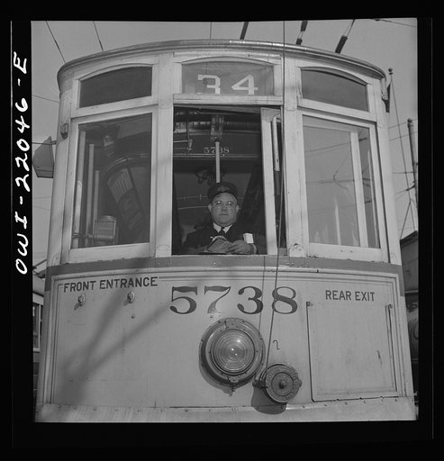 Baltimore, Maryland. Trolley of 1917 vintage. Many old cars have been reconditioned because of wartime transportation pressure