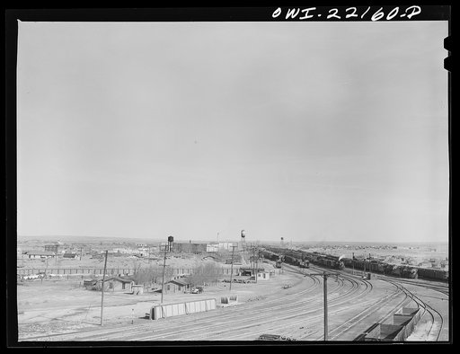 General view of a Atchison, Topeka, and Santa Fe Railroad yard