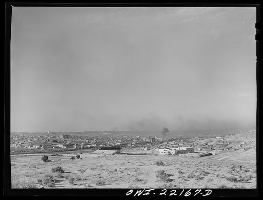 Gallup, New Mexico. General view of the town showing Atchison, Topeka, and Santa Fe Railroad yards and shops