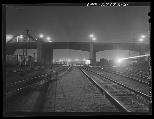 Untitled photo, possibly related to: Los Angeles, California. Yards at night