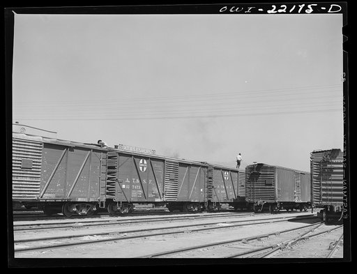 San Bernardino, California. The yard used by the Atchison, Topeka, and Santa Fe Railroad