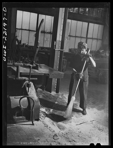 Untitled photo, possibly related to: San Bernardino, California. Donitilla Gonzales, a sweeper in the Atchison, Topeka and Santa Fe Railroad carpenter shops
