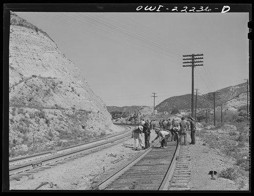 Cajon, California. Indian section gang working on the Atchison, Topeka, and Santa Fe Railroad track
