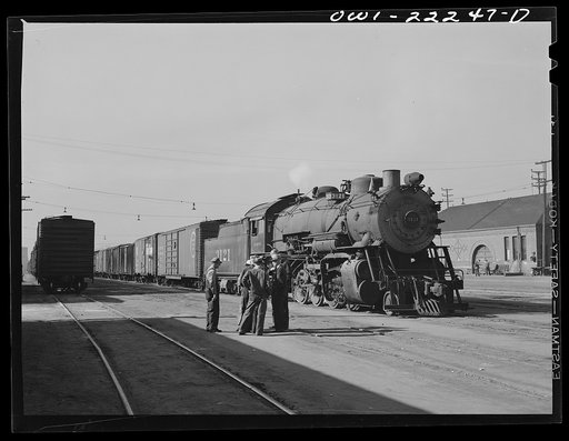 Los Angeles, California. Atchison, Topeka, and Santa Fe local freight train ready to leave the yard
