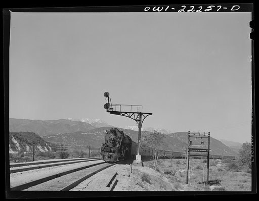 Cajon (vicinity), California. The Atchison, Topeka, and Santa Fe streamliner "The Chief" on its way to San Bernardino