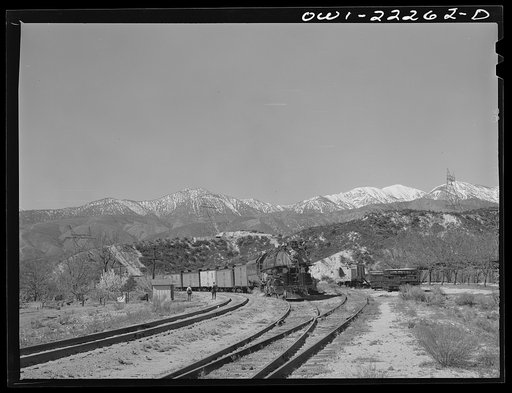 Alray, California. An eastbound Union Pacific Railroad freight train waiting in a siding