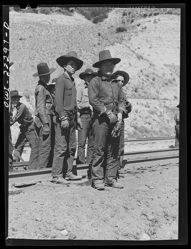 Cajon, California. Group of Indian workers who were employed on a section gang working on the Atchison, Topeka and Santa Fe Railroad tracks