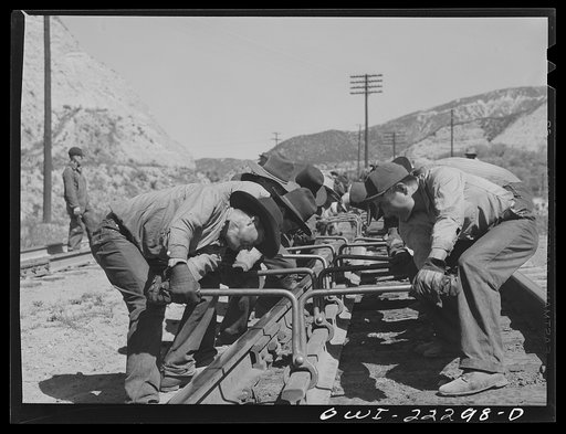 Cajon, California. Group of Indian workers who were employed on a section gang working on the Atchison, Topeka and Santa Fe Railroad tracks