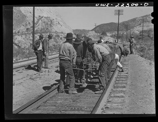 Cajon, California. Group of Indian workers who were employed on a section gang working on the Atchison, Topkea and Santa Fe Railroad tracks