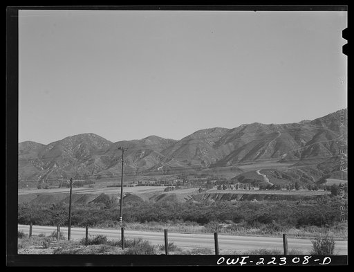 San Bernardino (vicinity), California. Vineyards on the "benches" at the foothills of the mountains along the Atchison, Topeka and Santa Fe Railroad