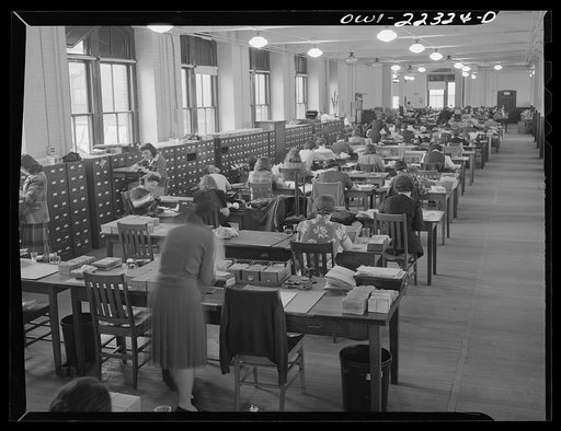 Untitled photo, possibly related to: Philadelphia, Pennsylvania. Interior of the office showing files of names at the W. Atlee Burpee Company, seed dealers