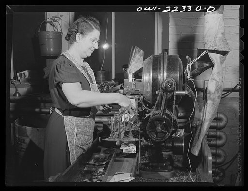 Philadelphia, Pennsylvania. Feeding the seed counting machine at the W. Atlee Burpee Company, seed dealers