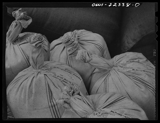 Philadelphia, Pennsylvania. Bags of seed to be sent to England at the W. Atlee Burpee Company, seed dealers