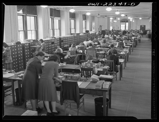 Untitled photo, possibly related to: Philadelphia, Pennsylvania. Interior of the office showing files of names at the W. Atlee Burpee Company, seed dealers
