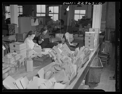 Philadelphia, Pennsylvania. Mailing department at the W. Atlee Burpee Company, seed dealers. The envelopes are to be sealed and stamped
