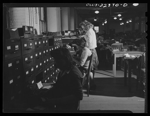 Untitled photo, possibly related to: Philadelphia, Pennsylvania. Filing code stencil cards at the W. Atlas Burpee Company seed growers