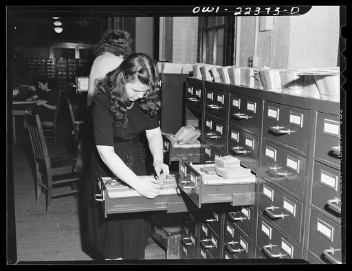 Philadelphia, Pennsylvania. Filing code stencil cards at the W. Atlee Burpee Company, seed dealers
