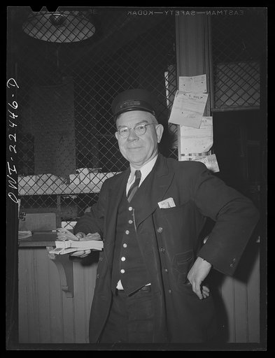 Baltimore, Maryland. Trolley conductor at dispatcher's window