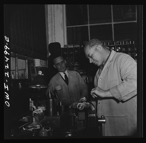 Untitled photo, possibly related to: Philadelphia, Pennsylvania. Swedish-American worker at the SKF roller bearing factory