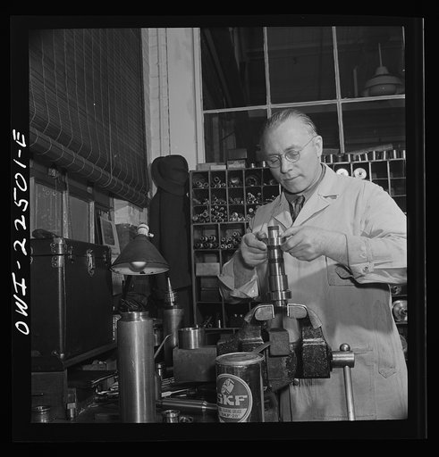 Philadelphia, Pennsylvania. Swedish-American worker at the SKF roller bearing factory
