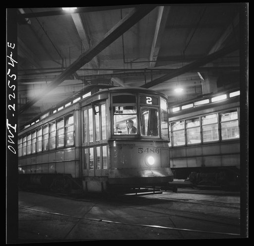 Baltimore, Maryland. Trolleys inside the Park terminal at night