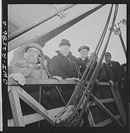 Baltimore, Maryland. Eighteen hundred workers are carried from the Bethlehem Fairfield shipyard to Baltimore on a former Wilson Line pleasure boat. The trip takes twenty minutes