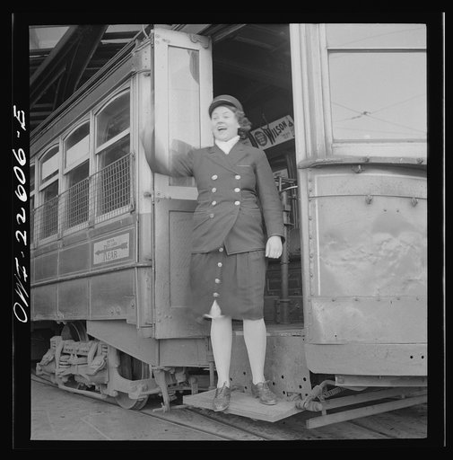Untitled photo, possibly related to: Baltimore, Maryland. Woman trolley conductor