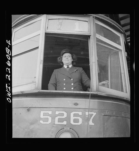 Untitled photo, possibly related to: Baltimore, Maryland. Woman trolley conductor