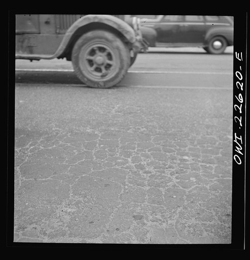 Baltimore, Maryland. Road from the Bethlehem Fairfield shipyard to Baltimore wears out constantly from the steady stream of traffic