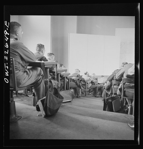 Untitled photo, possibly related to: Charlottesville, Virginia. Officers attending a lecture in the School of Military Government at the University of Virginia