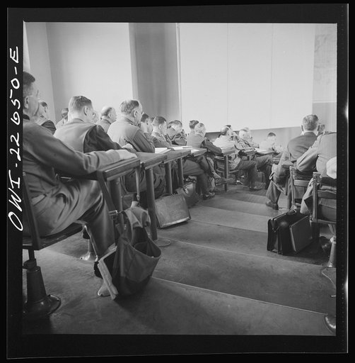 Charlottesville, Virginia. Officers attending a lecture in the School of Military Government at the University of Virginia