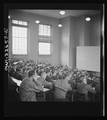 Charlottesville, Virginia. Officers attending a lecture in the School of Military Government at the University of Virginia