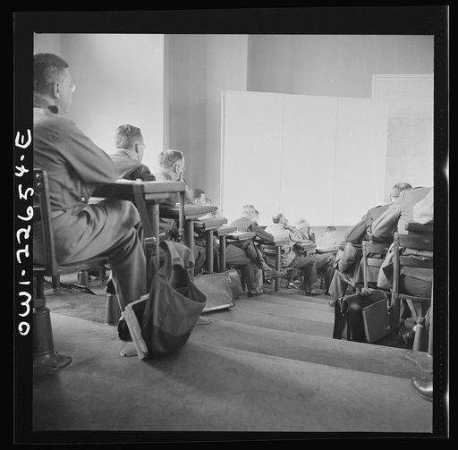 Untitled photo, possibly related to: Charlottesville, Virginia. Officers attending a lecture in the School of Military Government at the University of Virginia